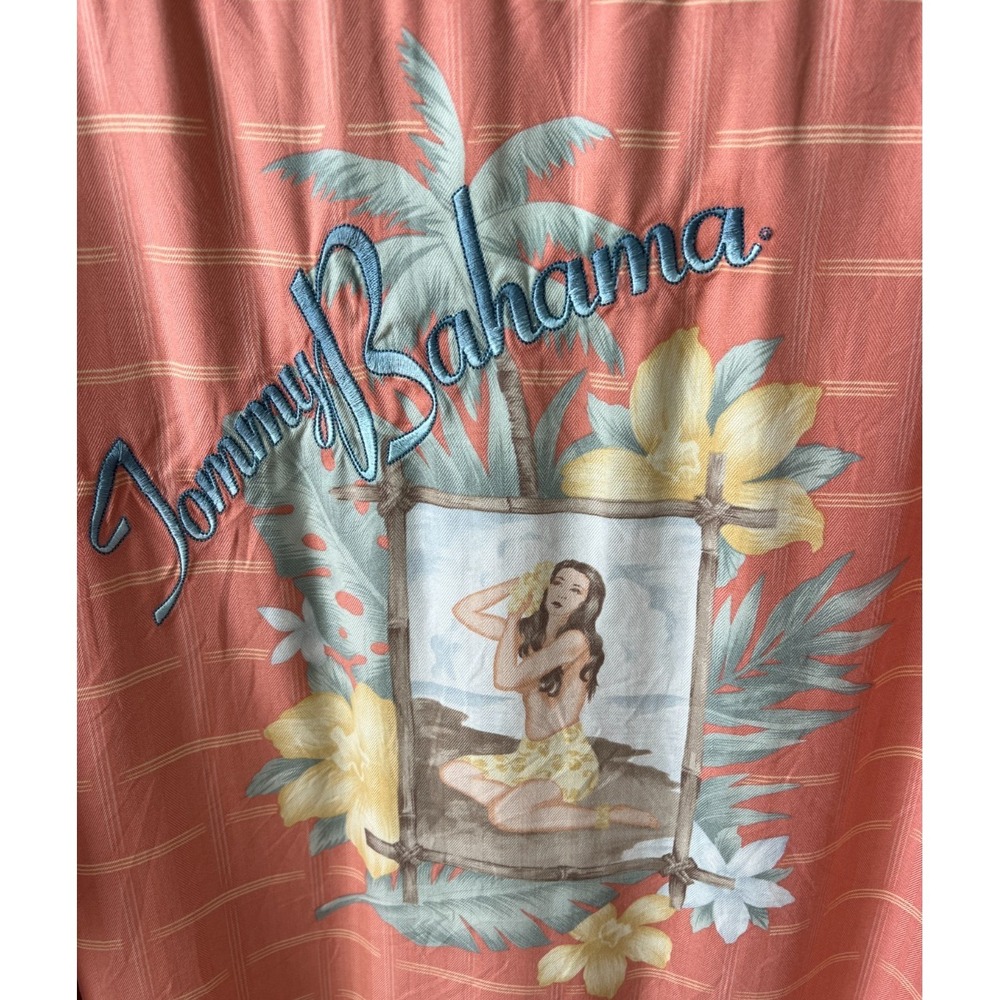 Tommy Bahama Mens Aloha Shirt Silk Hula Girl w/ Shell Embroidered Size XXL